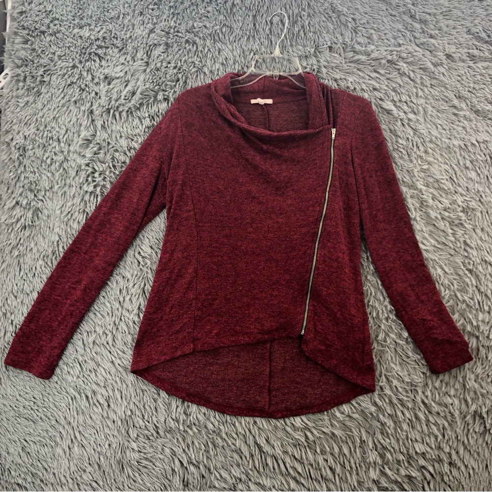 Maurices Top Womens Large Moto Zip Heathered Long Sleeve Soft